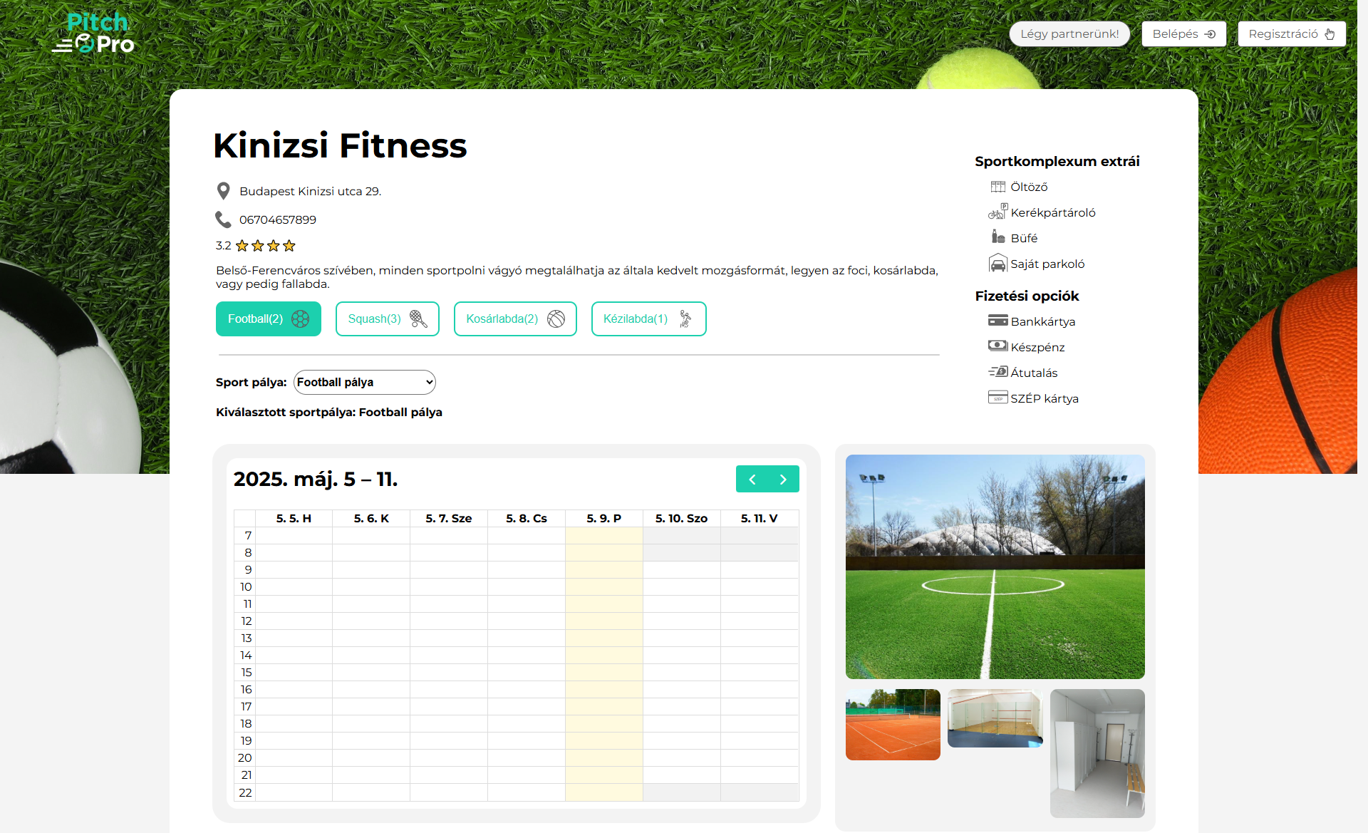 Sportpálya profil oldal